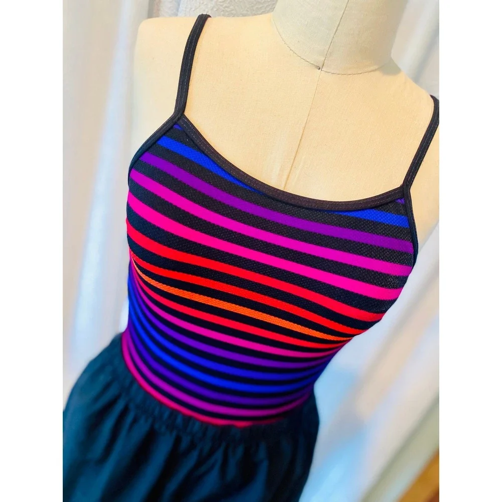 Vintage Le Cove‎ Striped Swimsuit with Built-In Shorts, Size 10